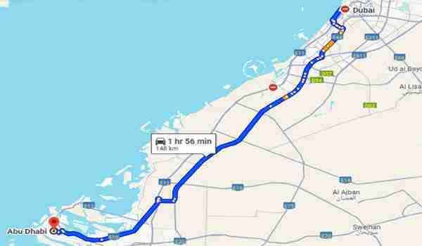 Abu Dhabi To Dubai Bus Map