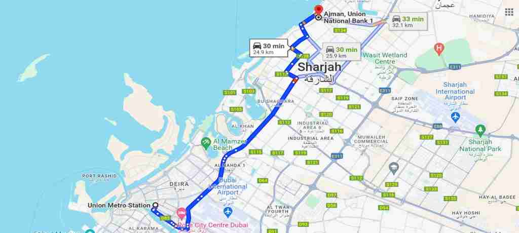 Ajman to Dubai Bus Maps