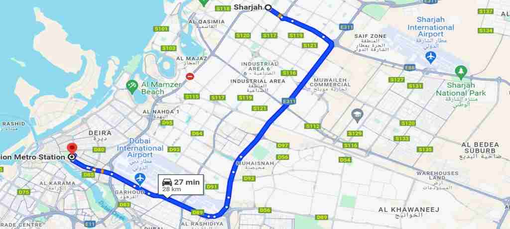 Sharjah To Union Bus Maps