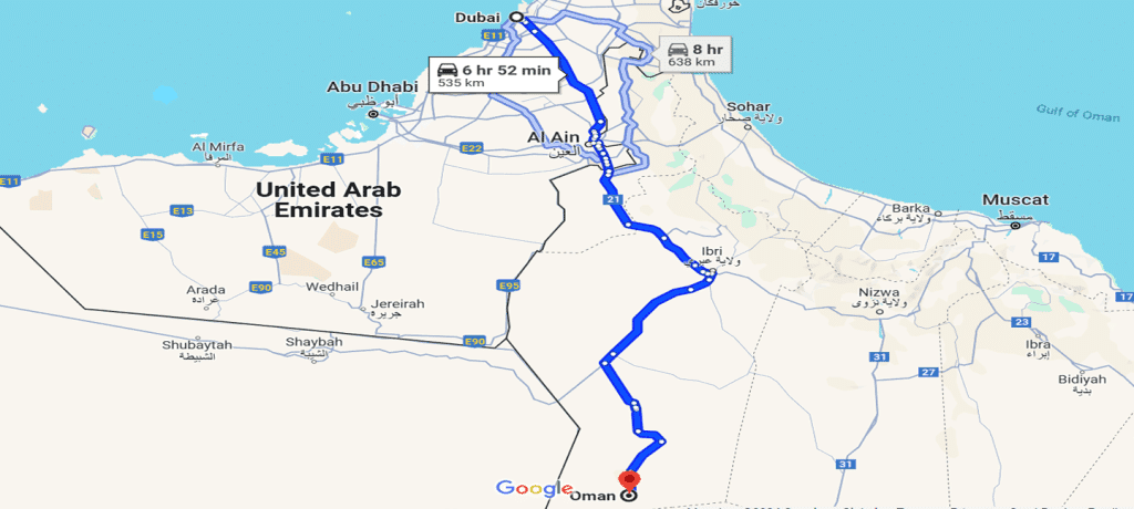 Dubai to oman bus map