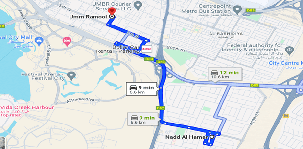 Nadd Al Hamar to Umm Ramool bus route Maps