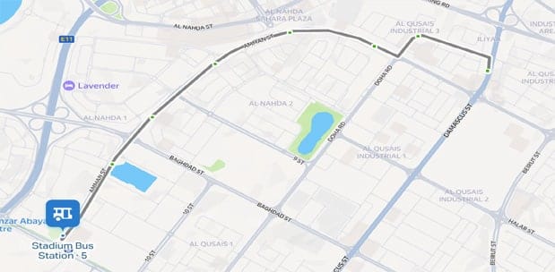 Stadium MS to Qusais Ind'l Area 2 bus Route Map