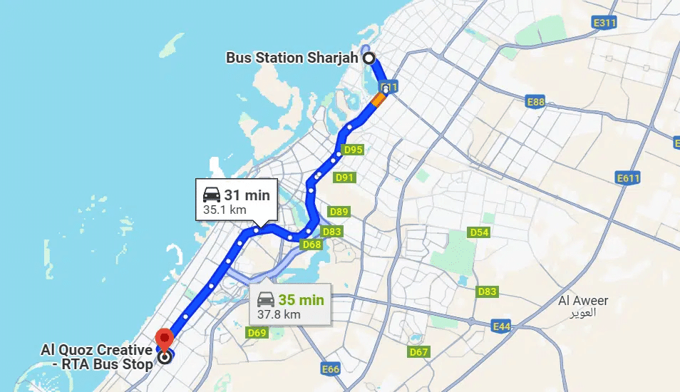 Al Quoz to Sharjah Bus Timings 309 bus route