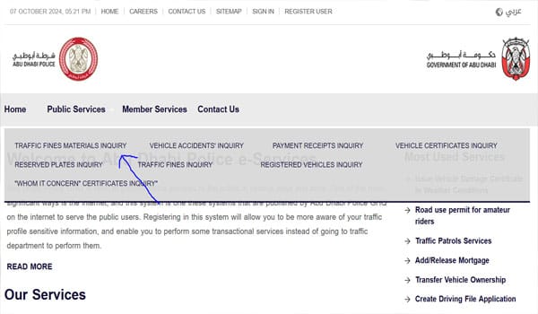 How to check fines with Emirates ID on Abu Dhabi Police web